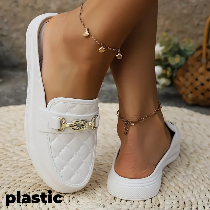 Women's Quilted Pattern Sandals With Chain Decor Platform Slip Ons