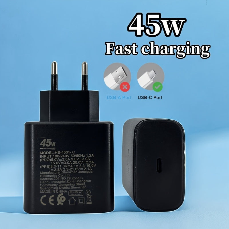 USB C Charger 45W Fast Charging for Samsung S10 Plus FE EU Plug Black White