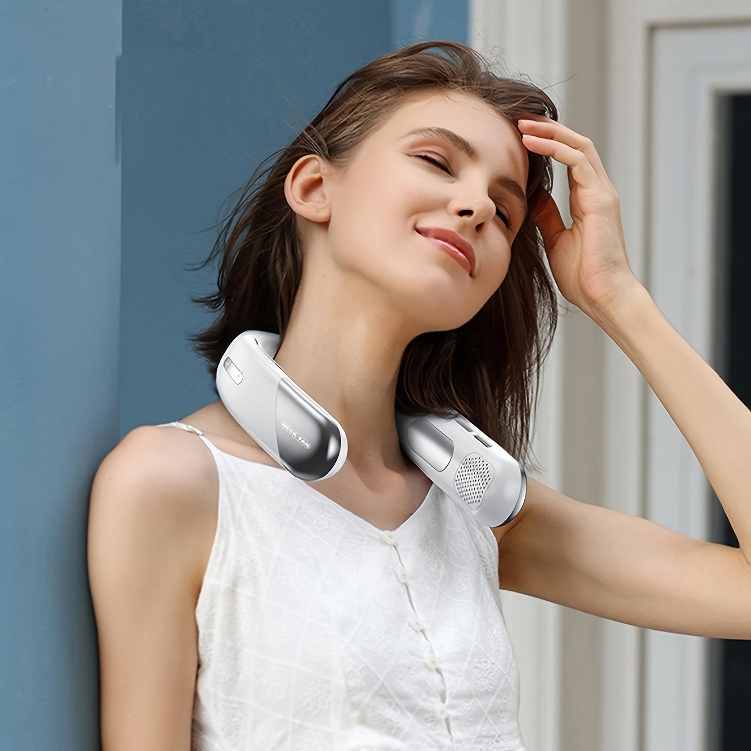 Noiseless Neck Fan with LED Screen, 5-Speed, Rechargeable, Portable for Outdoor and Travel