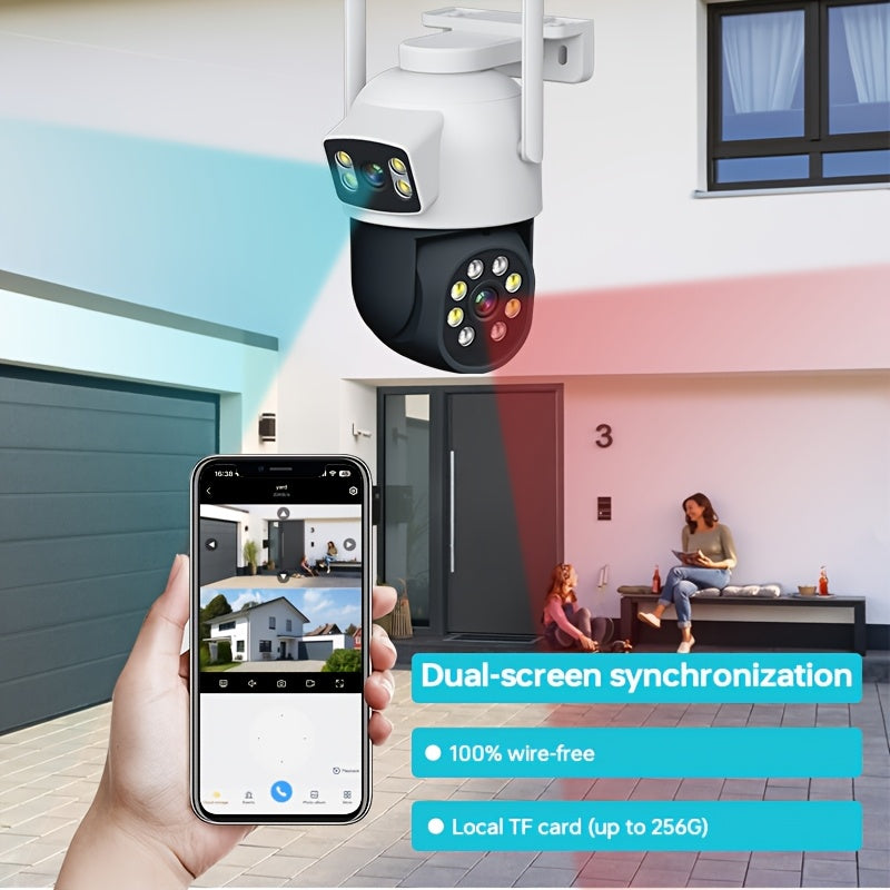 Tashqi WiFi xavfsizlik kamerasi, 360° ko'rinish, harakatni aniqlash, rangli tungi ko'rish, ikki tomonlama audio, 1920p rezolyutsiya, USB quvvatlanadi (batareya talab qilinmaydi), simsiz 2.4G/5G tarmoqlari bilan mos, uy kuzatuvi uchun ideal.