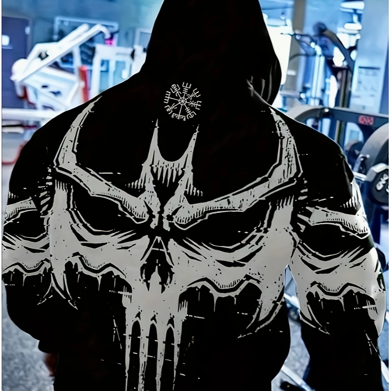 Men's 3D Skull Print Hoodie Casual Pullover with Kangaroo Pocket Large Size