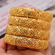 Open Cuff Bracelet for Women 18K Gold Plated Copper Filigree Adjustable Jewelry