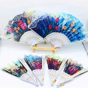 6 ta Vintage Dantel Qiyshaytirilgan Ventilyatorlar - Chiroyli Gullar naqshi, Lenindan tayyorlangan, To'ylar va Partiyalar uchun ideal