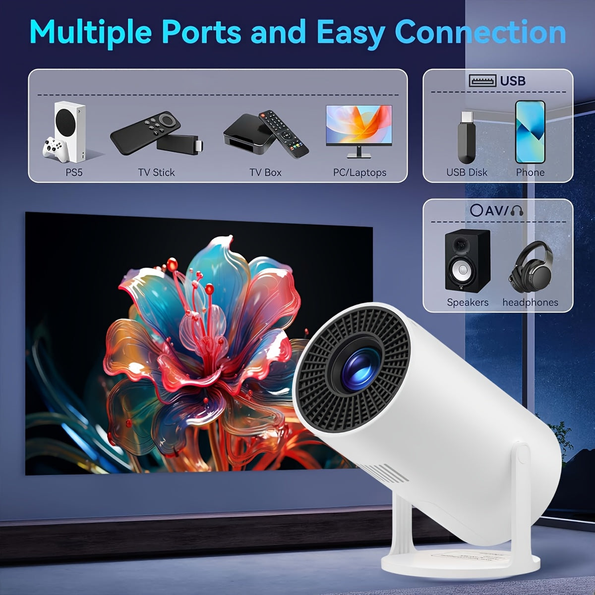 Мини портативный HD проектор 4K с поддержкой беспроводной связи Android 11 150ANSI