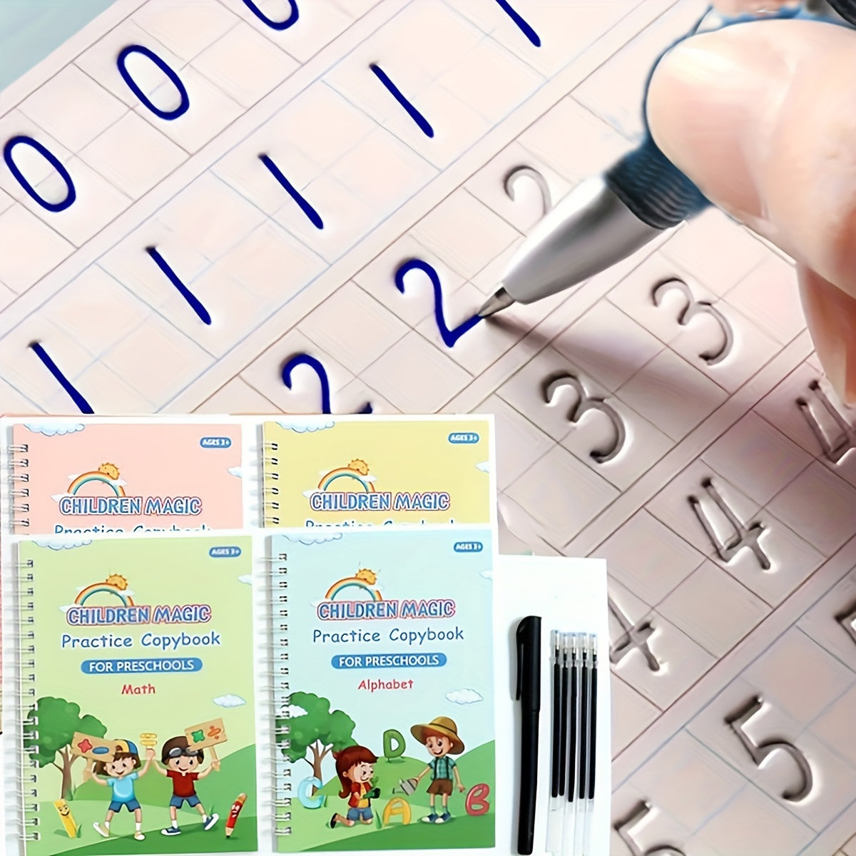 Educational Activity Set for Preschool Children Includes 4 Books, Pen, Refills, and Pen Holder