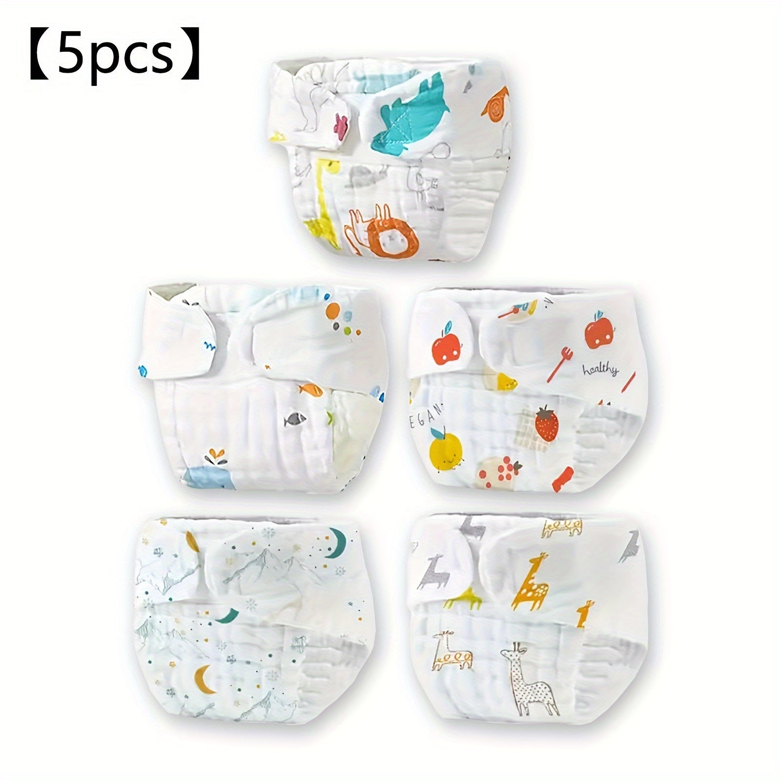 Reusable Cloth Training Diapers for Kids 0-6 Years with Cartoon Prints Set of 5