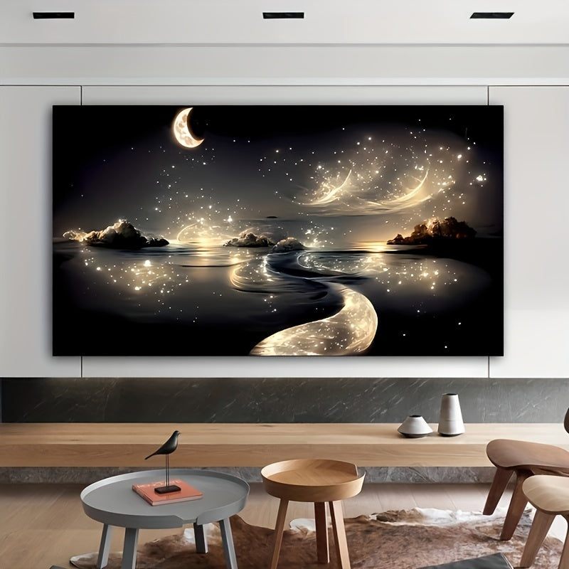 Dreamy River Canvas Wall Art Landscape Night Scene with Stars for Modern Home Decor