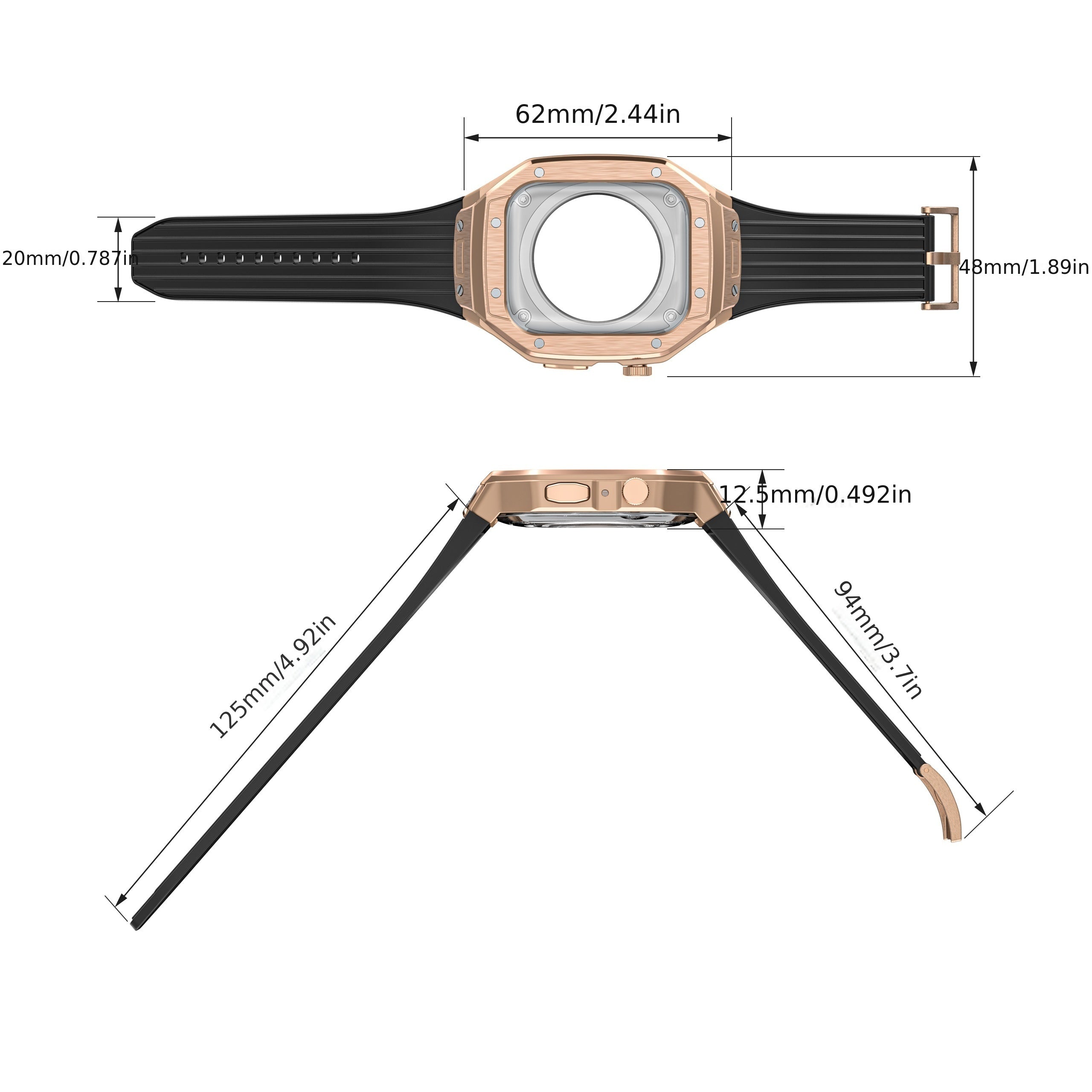 TPU Watch Band with Case for IWatch Series 9/8/7/6/5/4 45mm Rugged Strap with Metal Bumper Cover