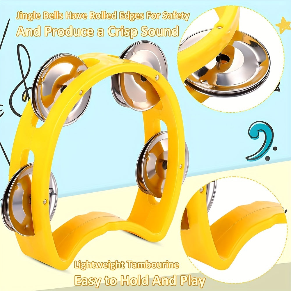 Plastic Hand Tambourine with 4 Bells for Kids and Adults Musical Percussion Instrument for Parties and Celebrations