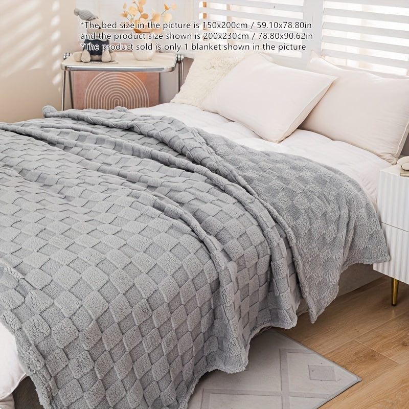 Светло-серое клетчатое теффатное пледовое одеяло из 100% полиэстера, уютный флис для дивана, кровати, путешествий