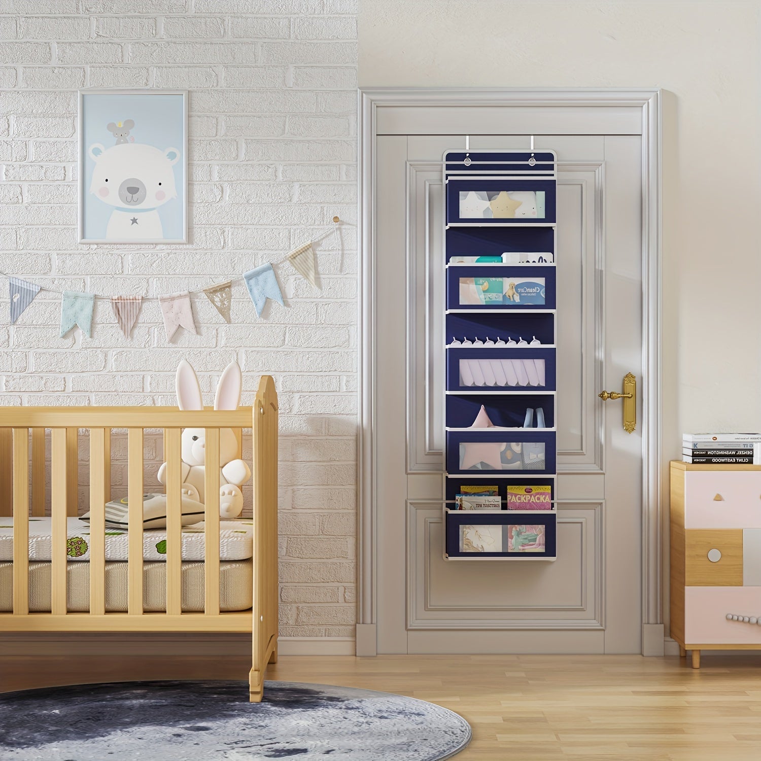 Wall Mounted Organizer Storage with 2 Metal Hooks for Wardrobe Closet Bathroom Kitchen