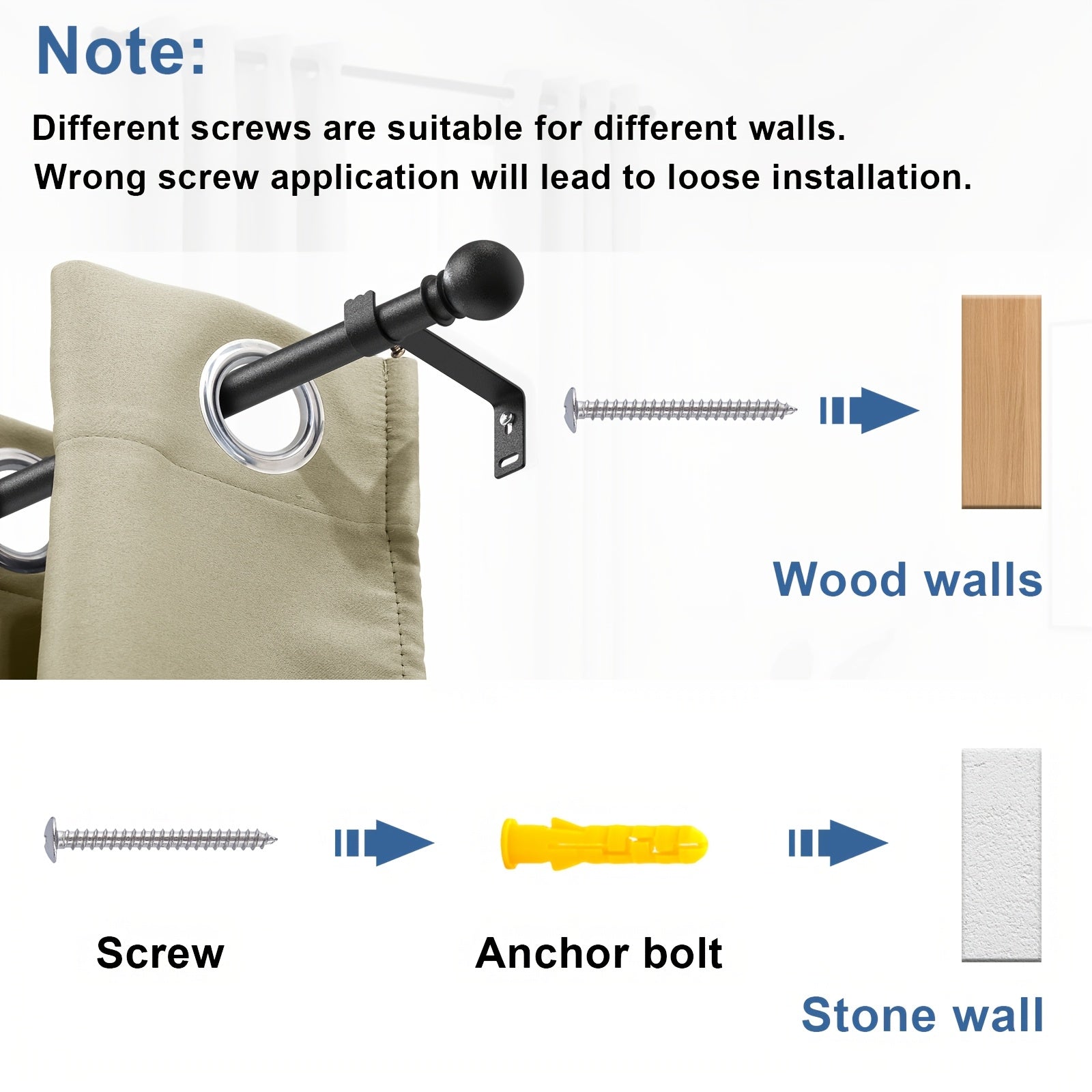 Adjustable Steel Curtain Rod Set 5/8 Inch Diameter Matte Black Modern Window Decor