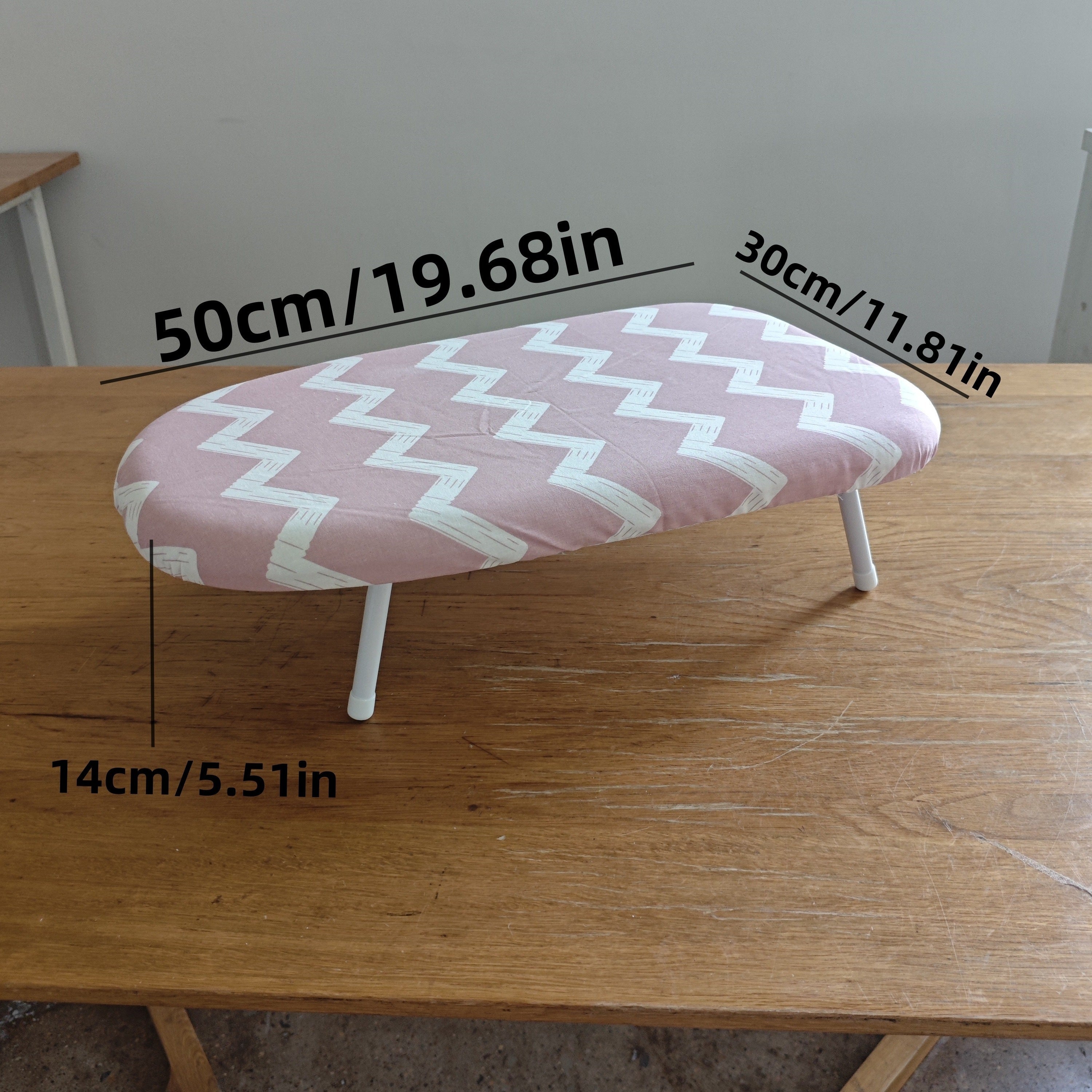 Pink and White Herringbone Foldable Ironing Board with Compact Surface