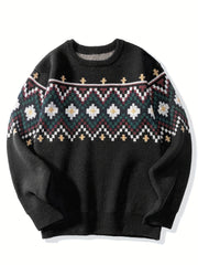 Men's Plus Size Nordic Pattern Knit Pullover for Casual Fall Winter Wear