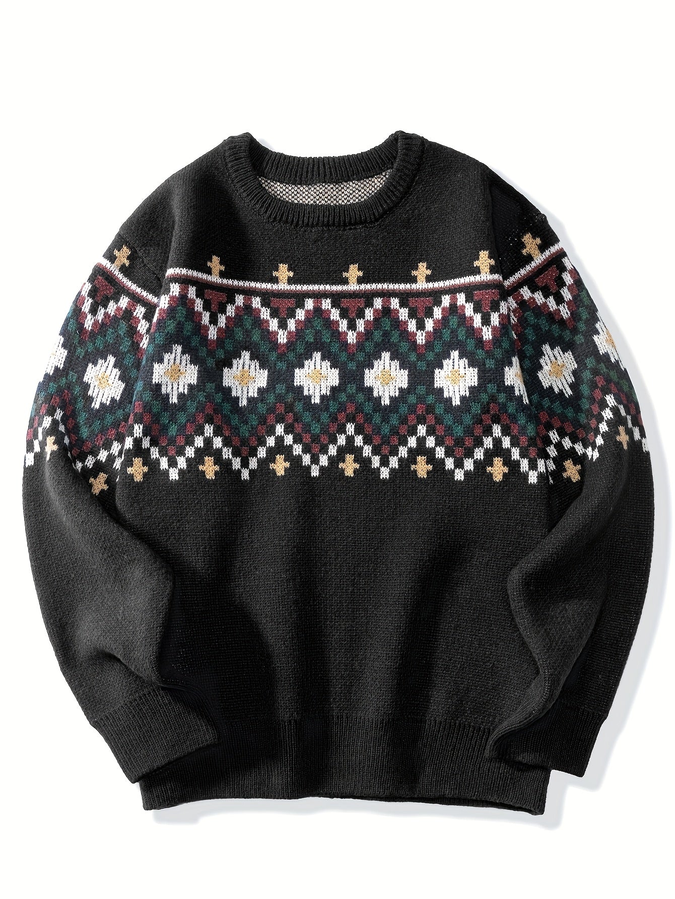 Men's Plus Size Nordic Pattern Knit Pullover for Casual Fall Winter Wear