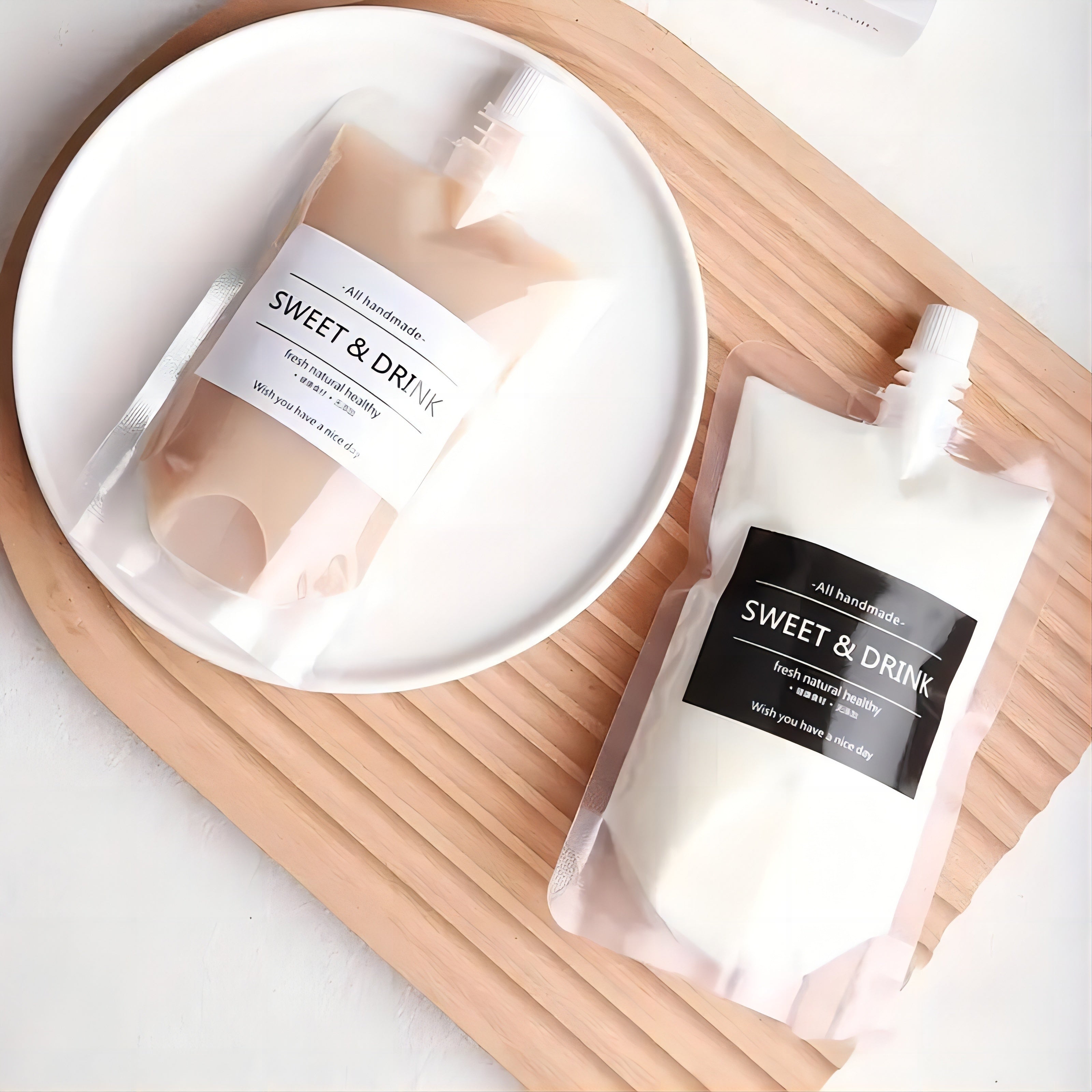 50 Pack Portable Disposable Juice Bags 200ml Transparent Spout Drink Pouches for Hot Cold Beverages