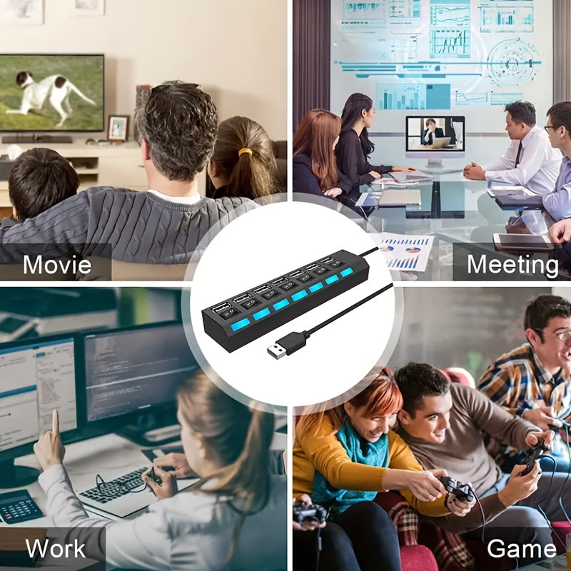 High-Speed USB 2.0 Hub 4/7 Ports with Power Adapter and 30cm Cable Black or White