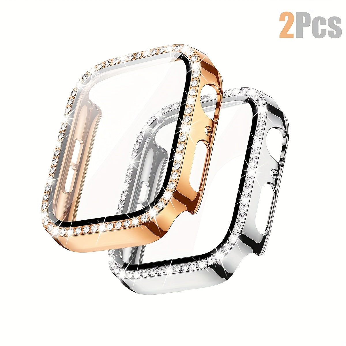 Women's Shiny Diamond PC Watch Shell with HD Hardened Glass Screen Protector for Apple Watch 40mm 44mm 45mm 49mm