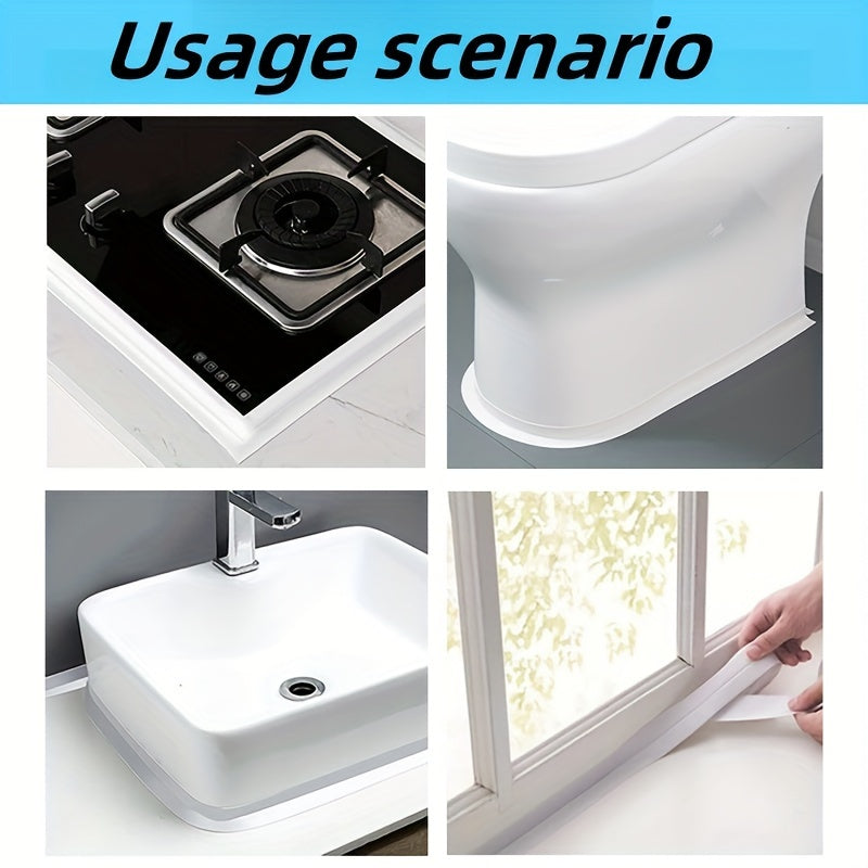 O'z-o'zidan yopishadigan oq PVC suv o'tkazmaydigan muhrlash lentasi dushlar, lavabo, oshxonalar va hammomlar uchun. Uy va tijorat foydalanish uchun mos. O'rnatish oson.