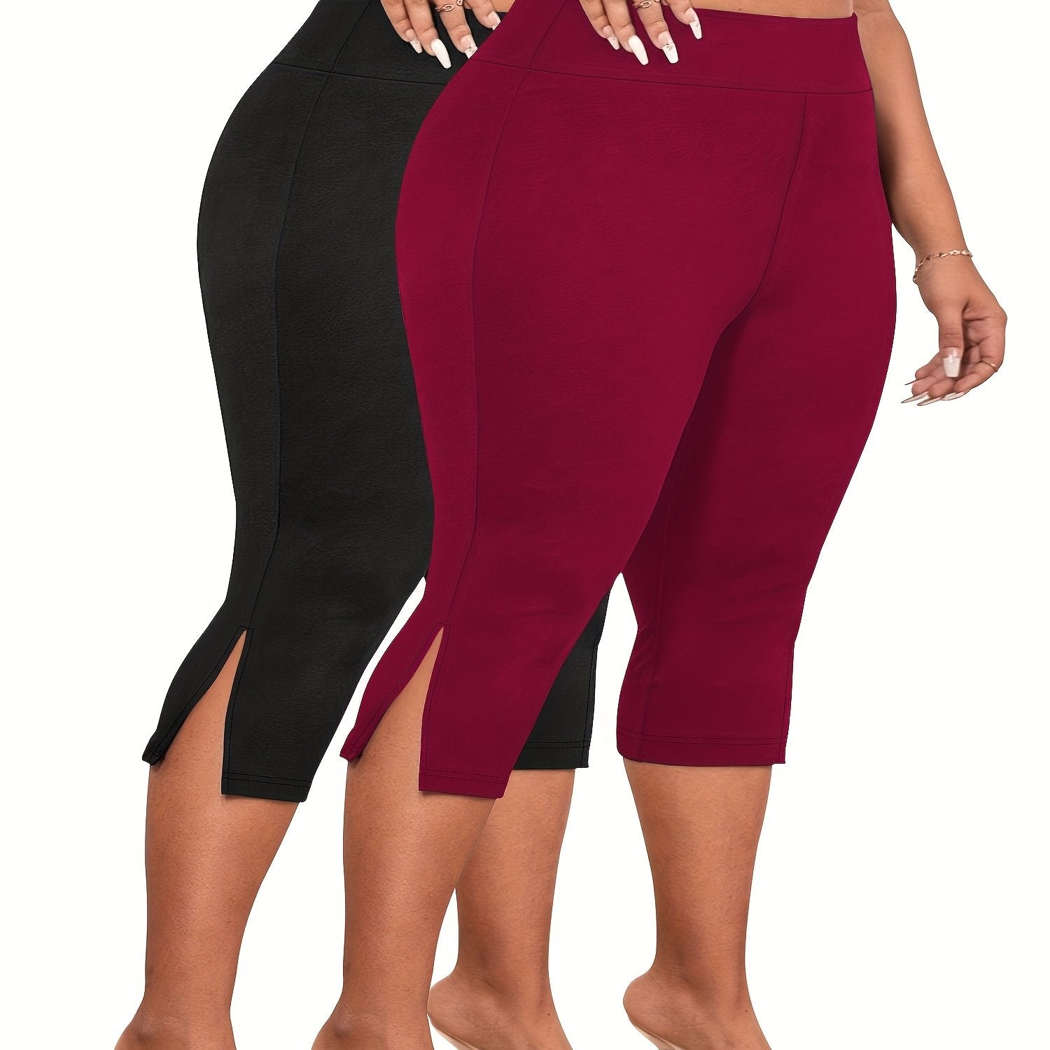 Plus Size High Waist Bermuda Shorts Stretchy Skinny Fit Side Slit Spring Summer