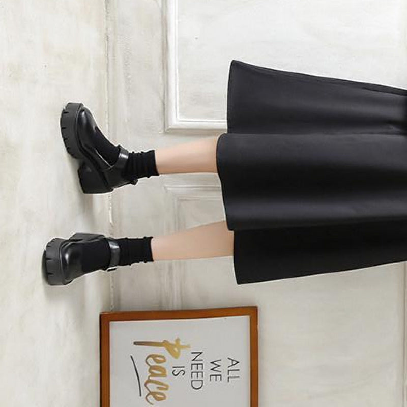 Women's Black Platform Loafers with Chunky Heel, Lace-Up, Comfortable