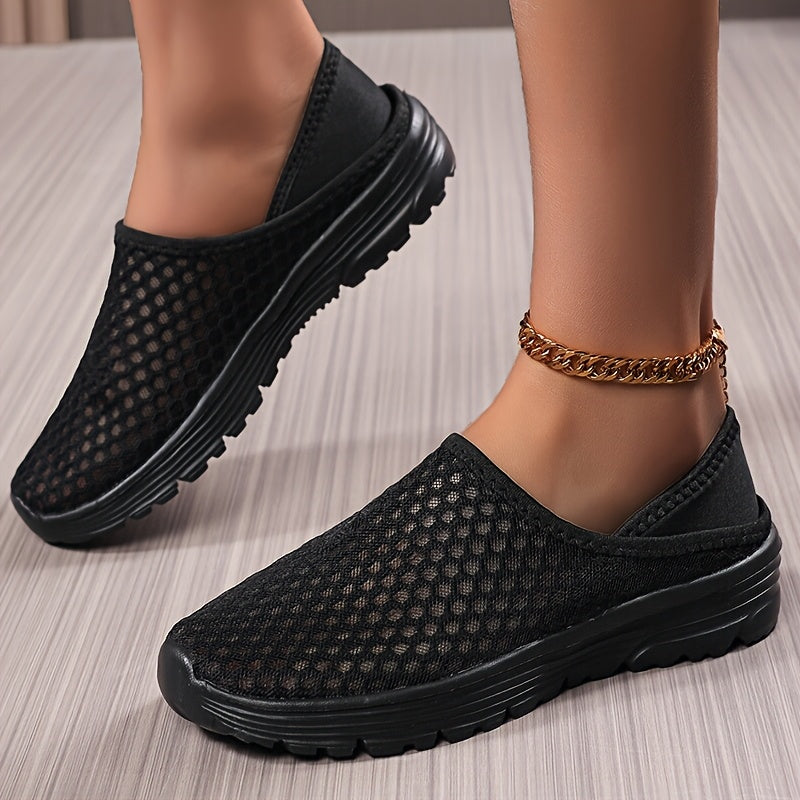 Women's Mesh Slip-On Sneakers - Lightweight Casual Shoes with Cushioned Sole