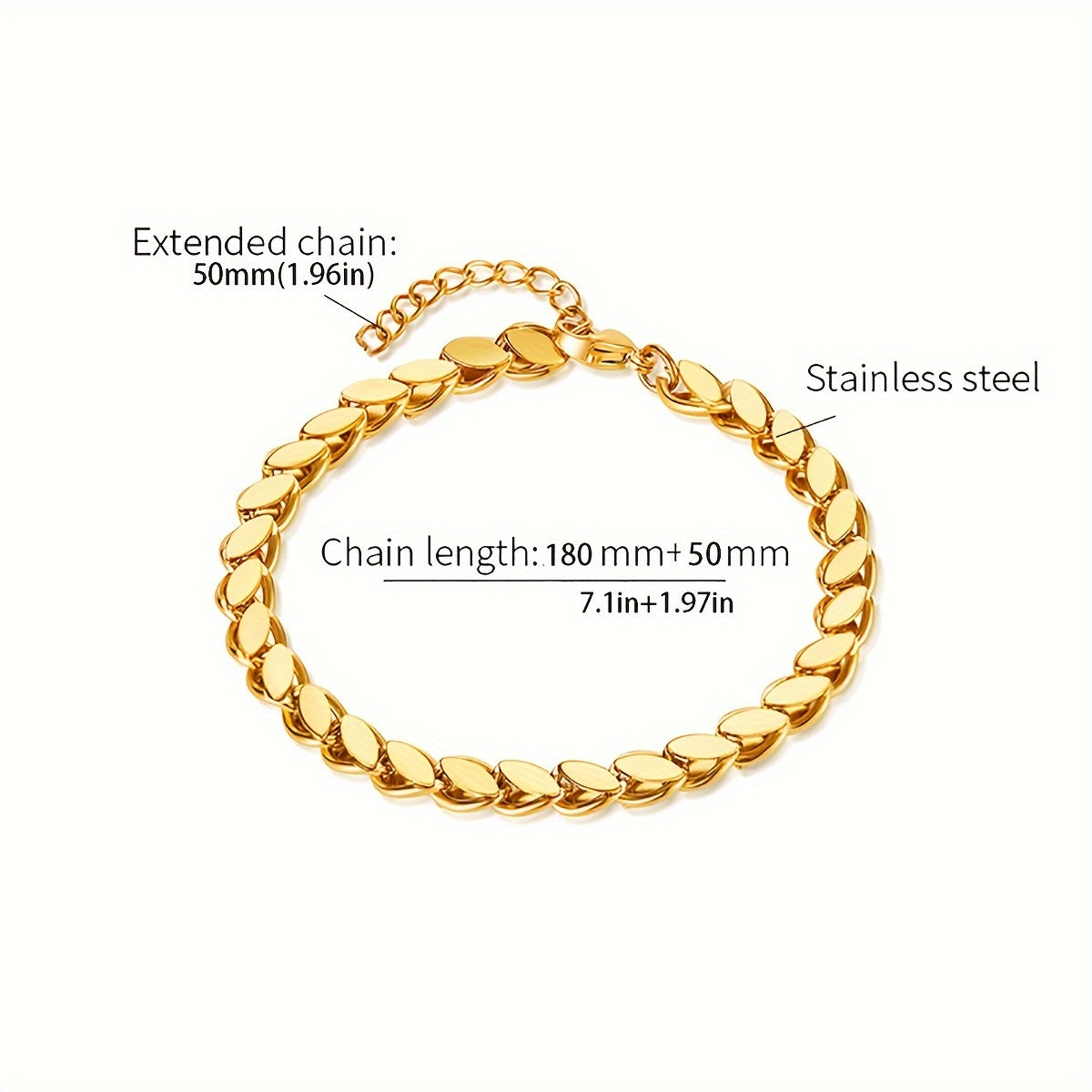 Women Boho Wheat Ear Bracelet 18K Gold Plated Stainless Steel Adjustable Bangle Jewelry