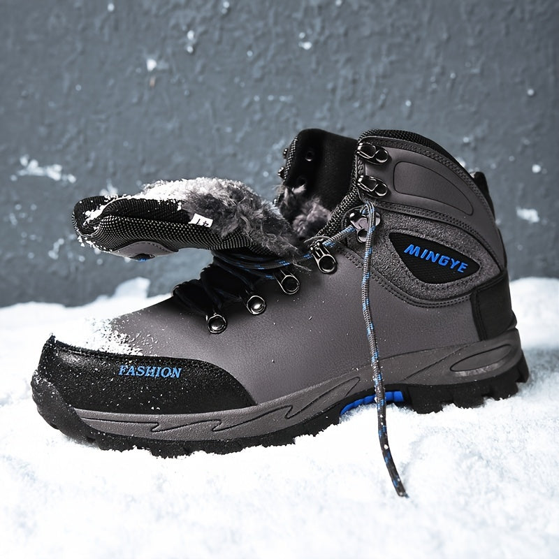 Men's High Top Hiking Boots with Plush Lining Non-Slip Sole Durable for Winter