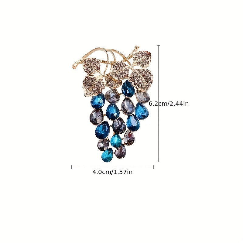 Elegant Grape Cluster Brooch Pin Rhinestone Alloy Fruit Shape Jewelry for Coats Dresses