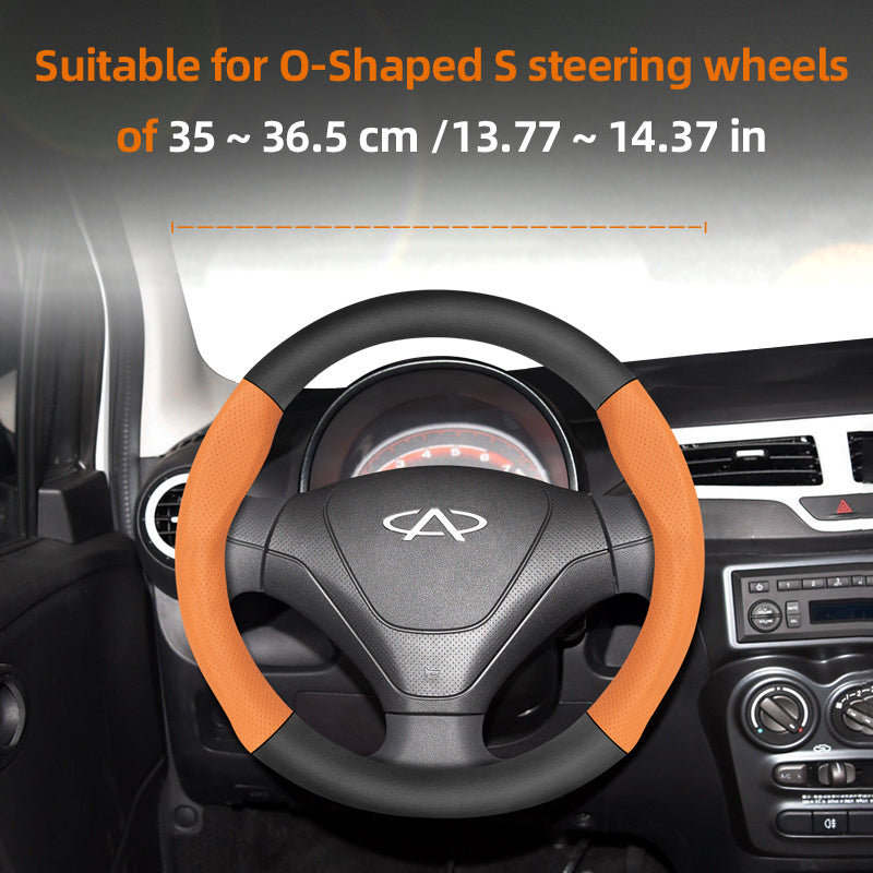 Leather Steering Wheel Cover Carbon Fiber Textured Breathable Black Burgundy Mocha Orange