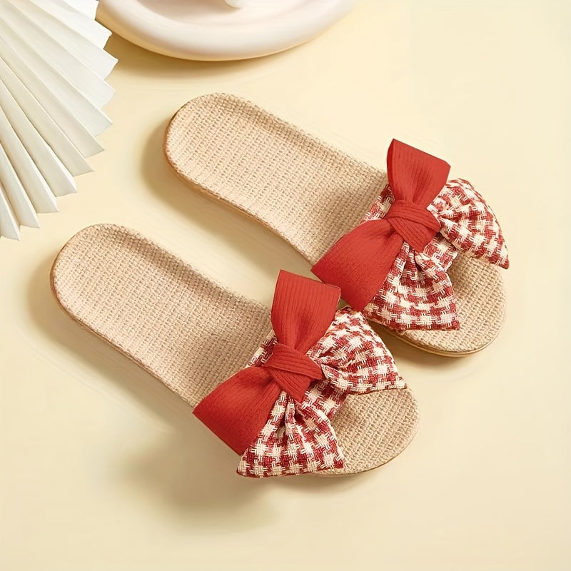 Women Linen Bowknot Slippers Lightweight Indoor Outdoor Home Shoes