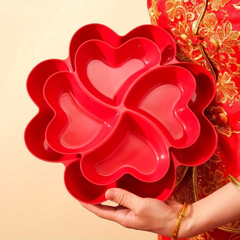 Heart-Shaped Plastic Snack Serving Tray for Parties and Events