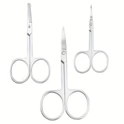 Pack de 3 tijeras pequeñas de acero inoxidable curvas y redondeadas para cejas, barba, bigote y rostro