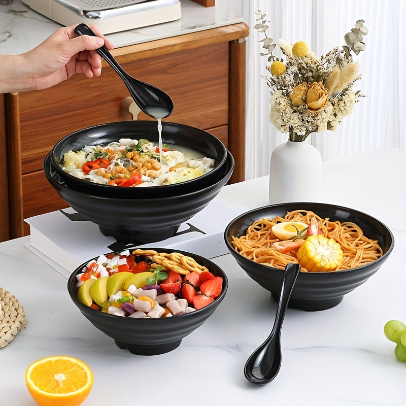 Unbreakable Black Ramen Bowl Set with Spoon Large Dishwasher Safe Microwave Safe