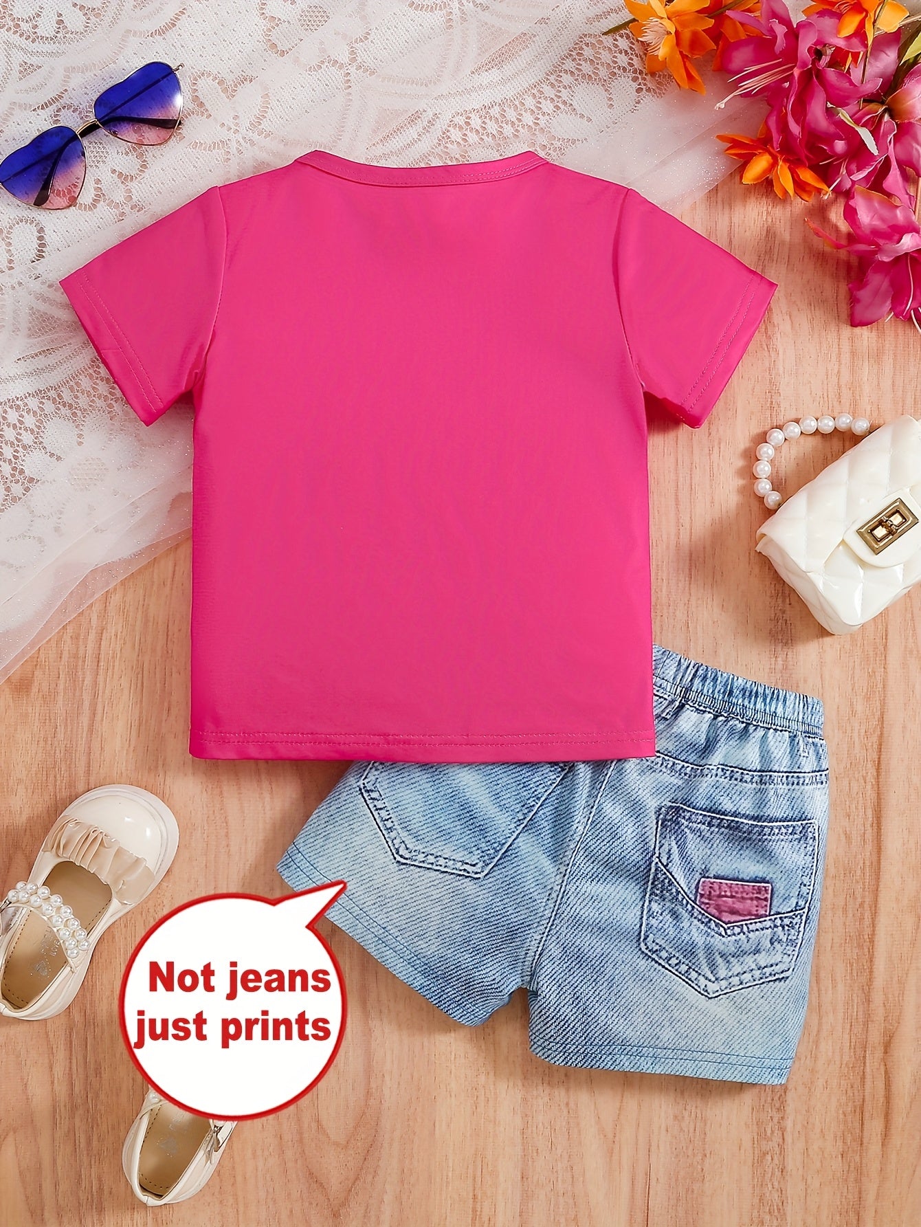 Летний комплект для девочек: топ с коротким рукавом с мультяшным принтом и шорты с графическим дизайном для активного отдыха