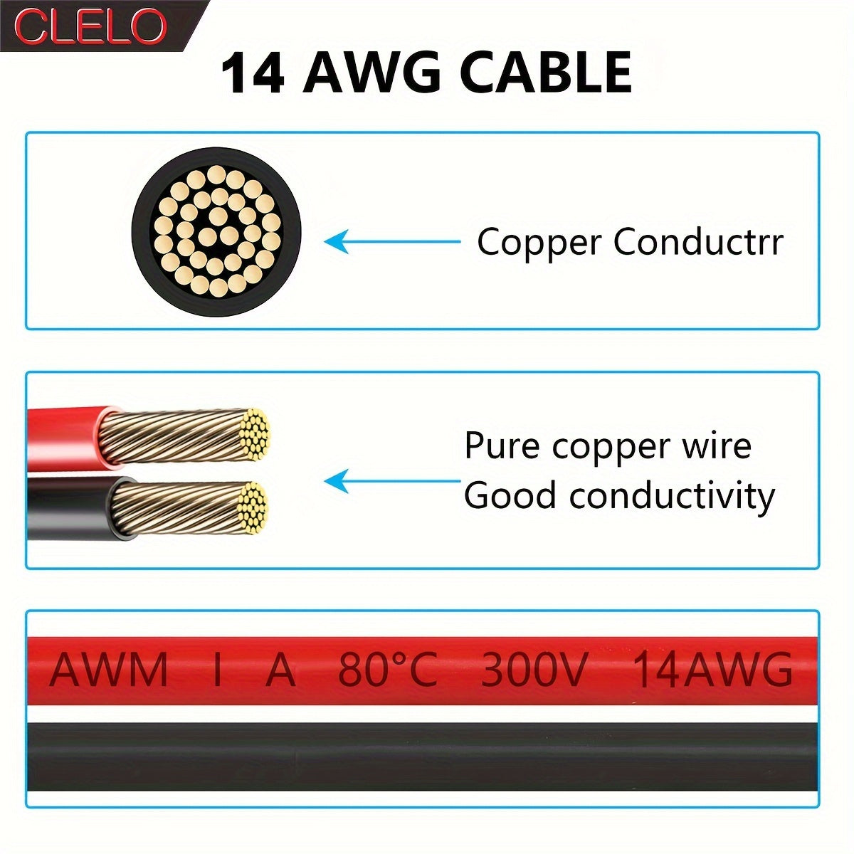 Cable de extensión para panel solar 14AWG 9.14M/12.19M para uso en autocaravanas y exterior