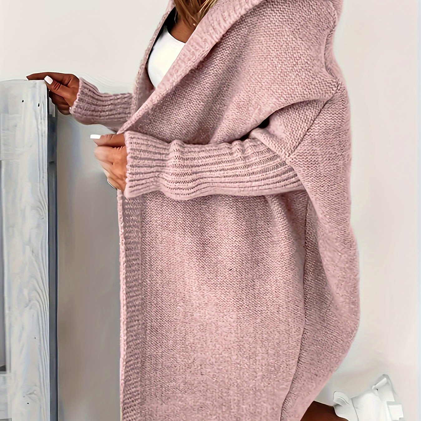 Plus Size Gray Cardigan with Batwing Sleeves for Spring Fall Casual Knit Polyester