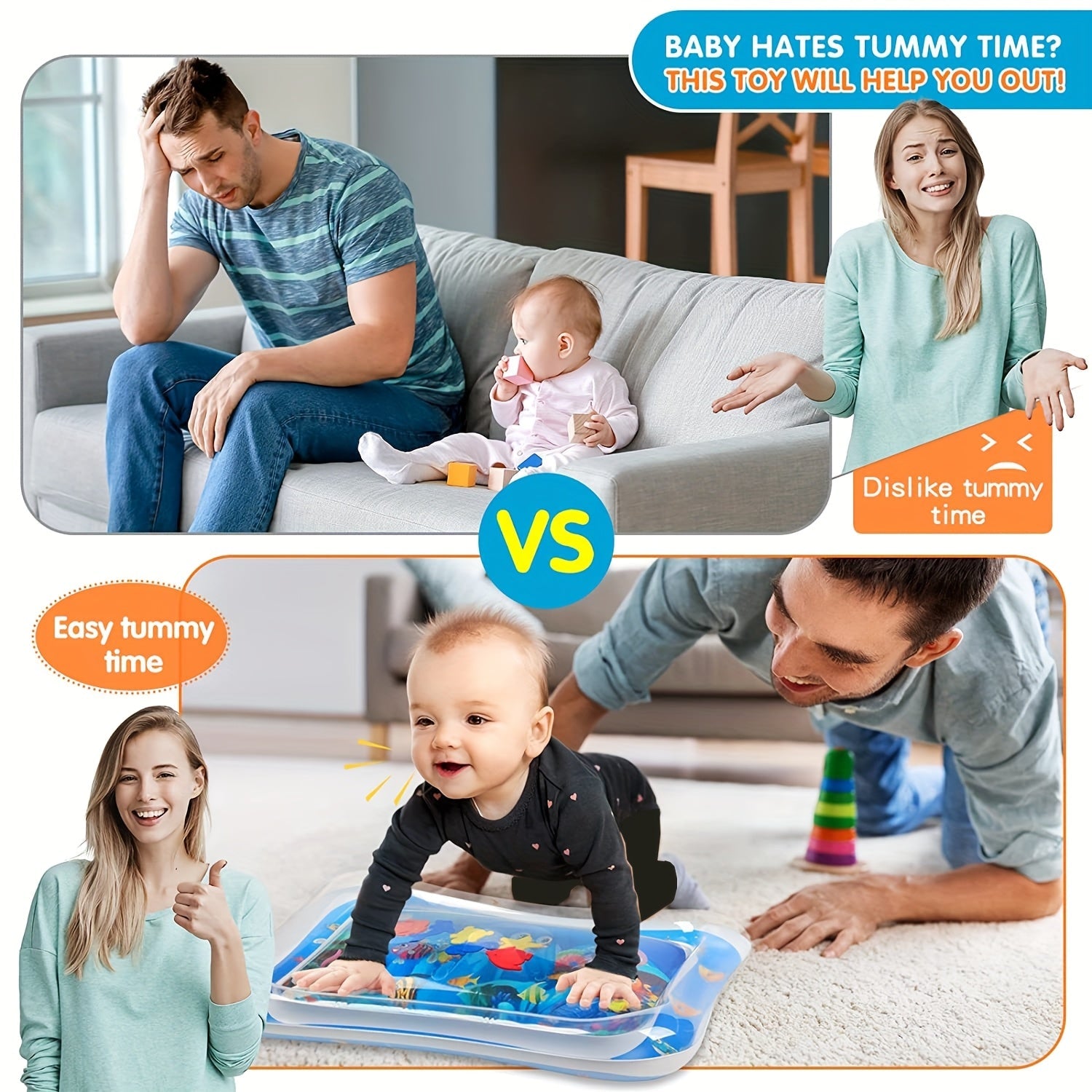 Kichkina suv matochaği 0-3 yoshlar uchun, qalinlashtirilgan PVC, interaktiv suv o'yin mato, ko'k va qizil