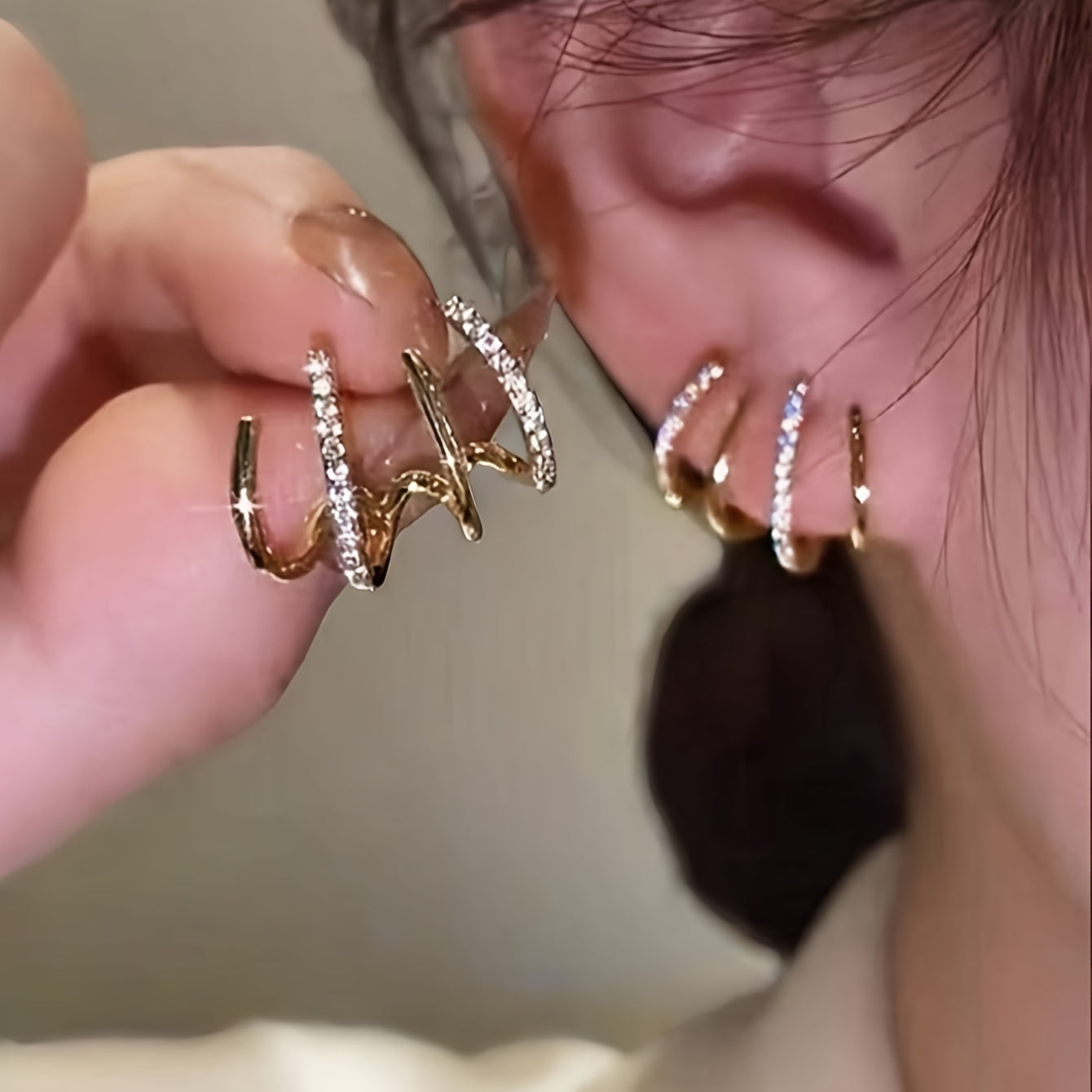 Women's U-Shaped Earrings Zinc Alloy Rhinestones Stainless Steel Hooks