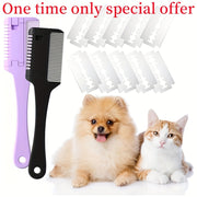 Pet Razor Comb with 10 Replacement Blades for Dog Grooming Safe Shedding and Thinning