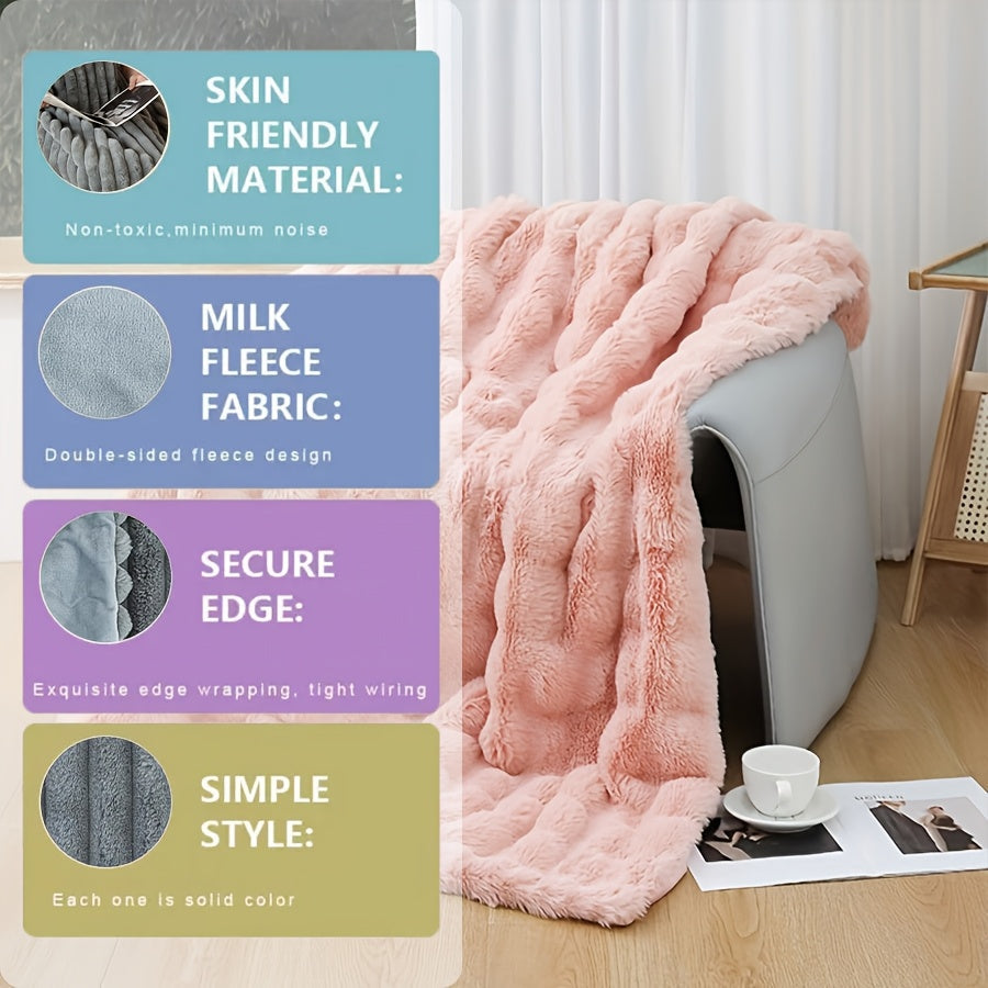 Faux Fur Blanket Double-Sided Tuscany-Inspired Thickened Cozy All-Season Sofa Throw
