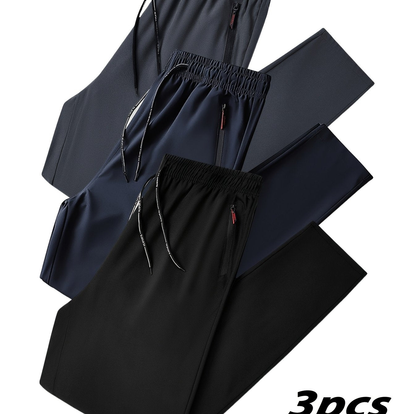 3-Pack erkaklar uchun katta o'lchamdagi tasodifiy shimlar, 100% polyesterdan tayyorlangan, zipper tafsiloti, oddiy moslashuv, ozgina cho'zilish va bahor/yaz uchun bir rangda.