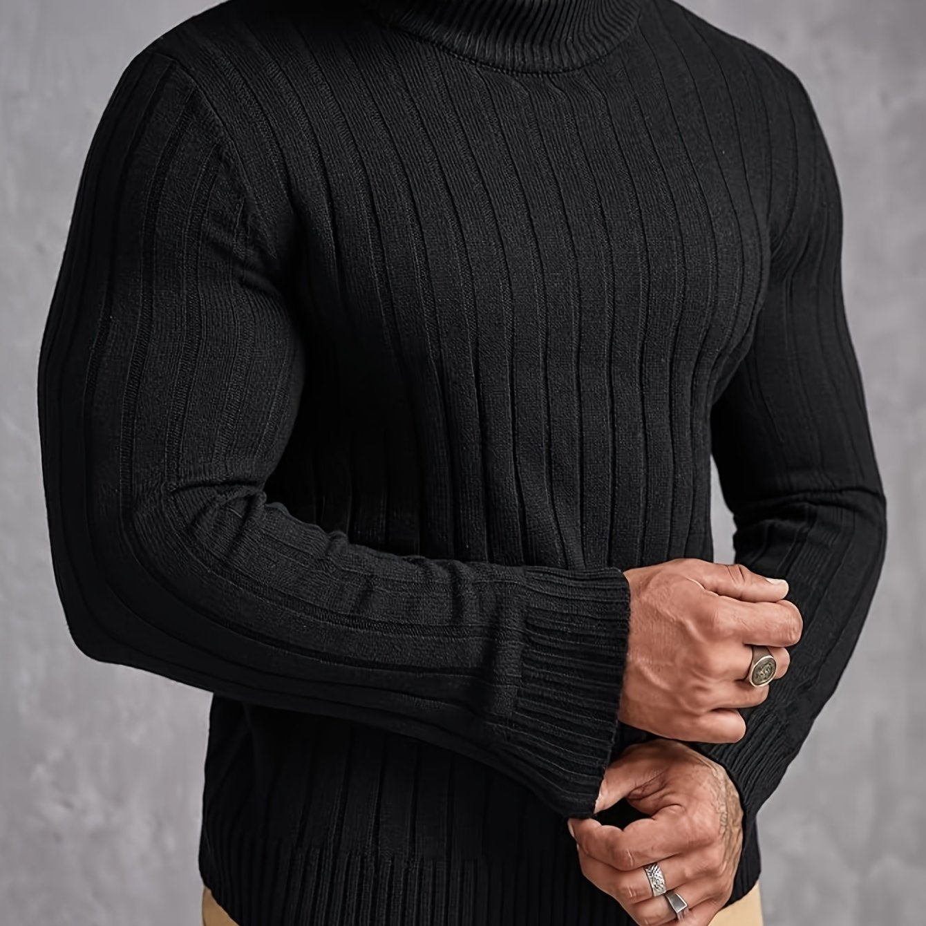 Men's Slim Fit Ribbed Knit Pullover Sweater for Plus Sizes Lightweight High Neck Long Sleeve Top