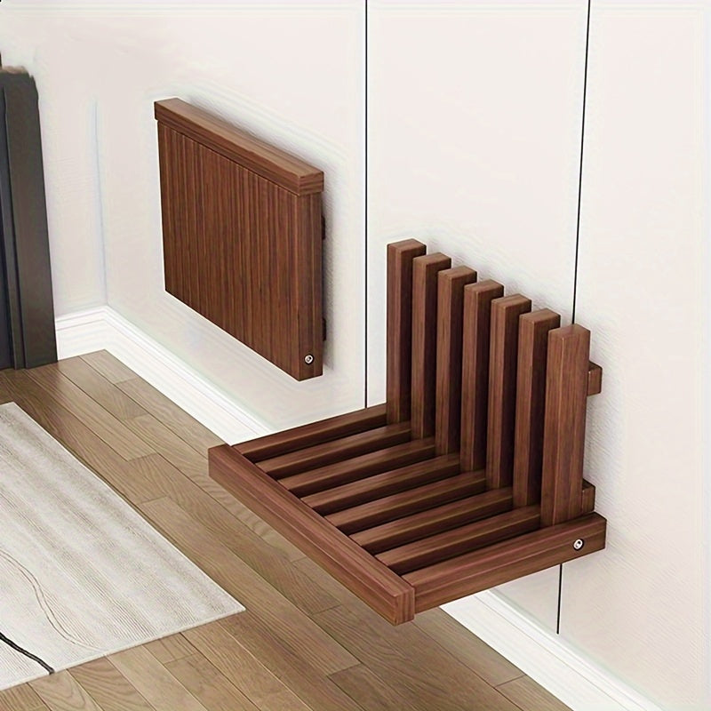 Banco plegable para zapatos de pared con acabado en roble vintage, asiento de almacenamiento de madera para entrada