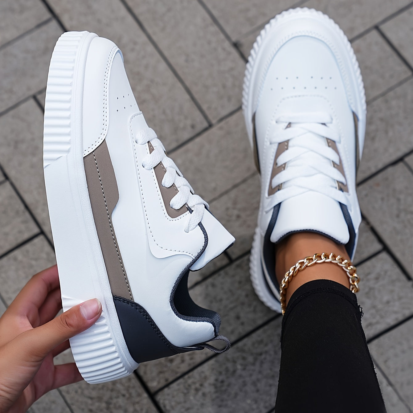 Women's Solid Color Casual Sneakers, Lace Up, Lightweight, Plus Size