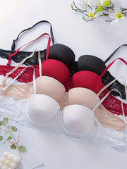 Women’s Lace Push-Up Bras 4-Pack High Support Adjustable Straps Non-Padded Floral Lace