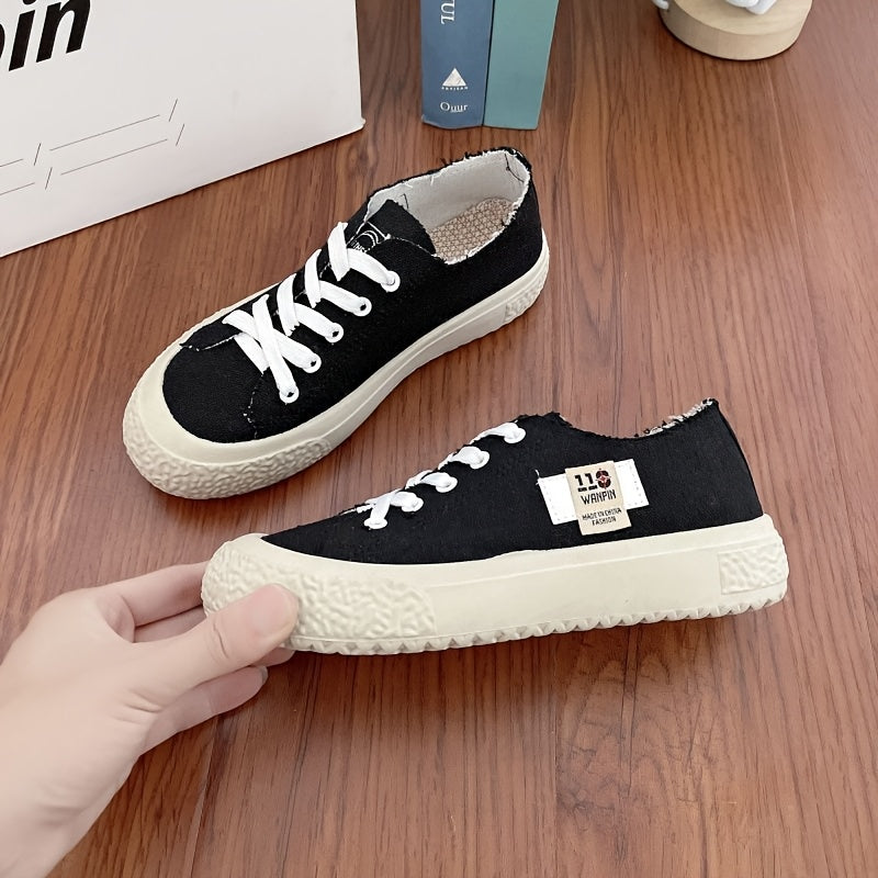 Women's Black And White Sneakers Soft Fabric Lightweight Rubber Sole