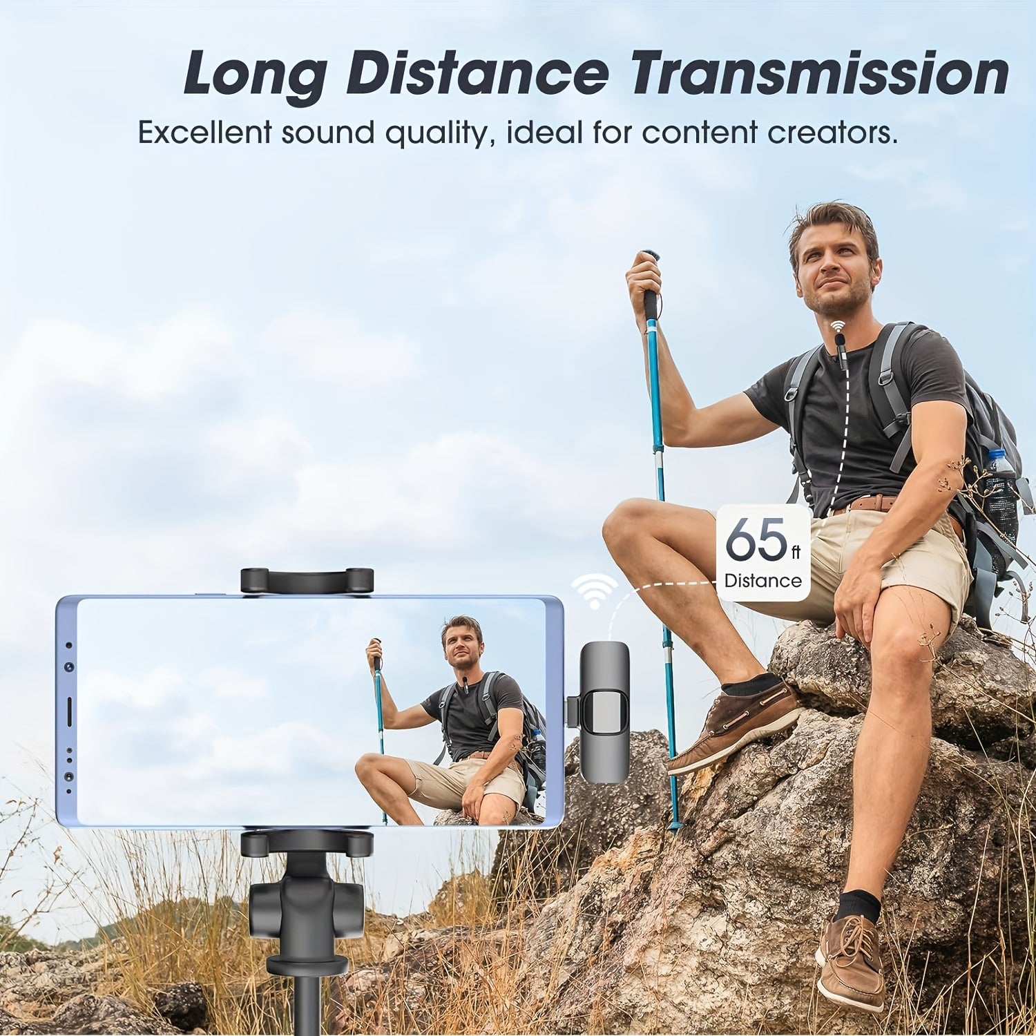 Smartfonlar, noutbuklar, audio va video yozuvlar, intervyular, vloglar uchun simsiz omnidireksional kondensator lavalier mikrofon.