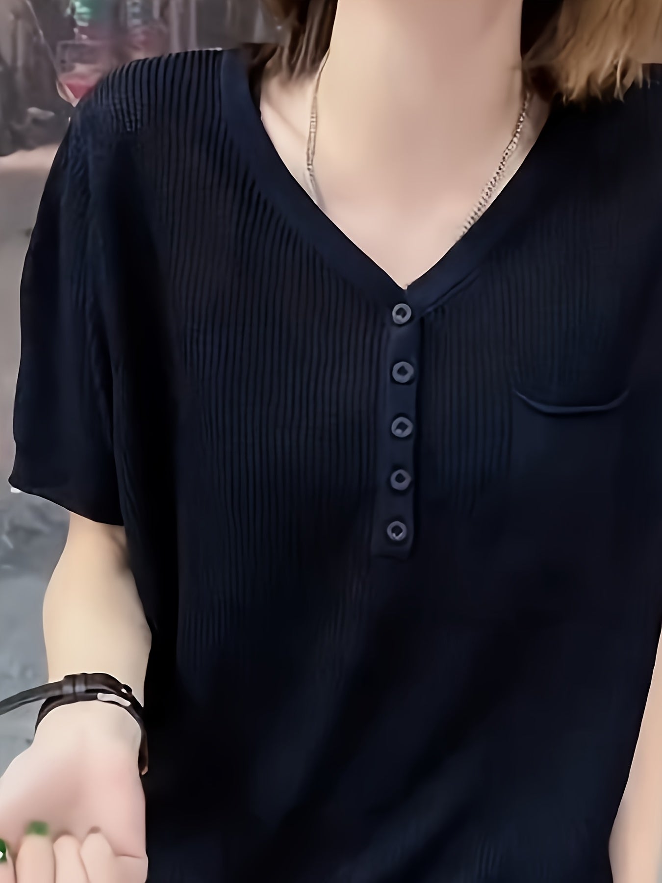 Women's Plus Size Stretchy V-Neck T-Shirt Navy Blue Casual Top