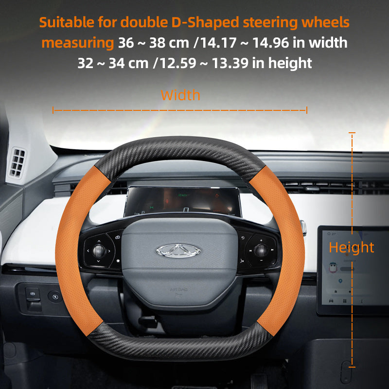 Leather Steering Wheel Cover Carbon Fiber Textured Breathable Black Burgundy Mocha Orange
